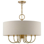 Livex Lighting - Burnett 7 Light Antique Gold Leaf With White Accents Pendant Chandelier - Add a touch of stylish sophistication with the Burnett series, a graceful transitional collection. Look no further if you crave to add warmth and richness to any formal or casual interior. The elegant curved arms suspended under the handcrafted hardback parchment color shade will create a timeless feel to the living room, dining room or bedroom.  This meticulously crafted seven light pendant chandelier features a downlight and is shown in an antique gold leaf finish.