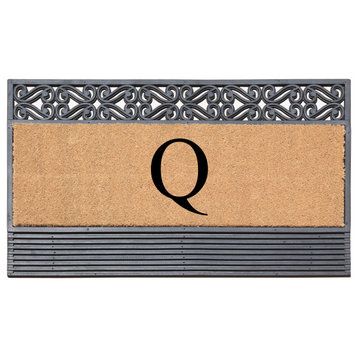 Rosewood Black/Beige 24"x36" Rubber And Coir Monogrammed Doormat, Q