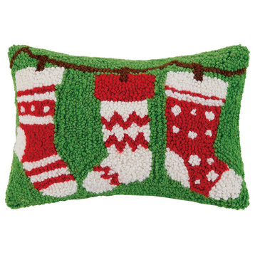 Stocking W/Red & Green Hook Pillow