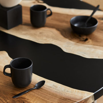 Round Black Epoxy Walnut Breakfast table