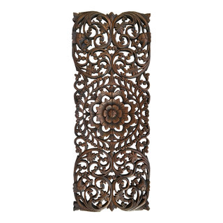 Floral Tropical Carved Wood Wall Panel - Tropical - Wall Accents - by