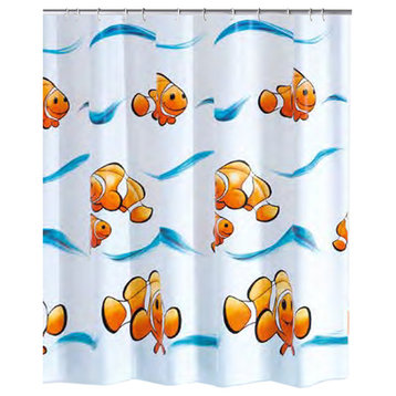 Orange Contemporary PVC Free Shower Curtain, Clown