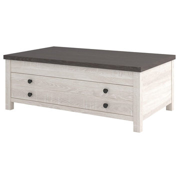 Modern Farmhouse Coffee Table, Lift Top With Storage Drawer, Two Tone Finish