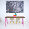 Solid Walnut Table With 3 Rod Powder Coated Hairpin Legs, Pink
