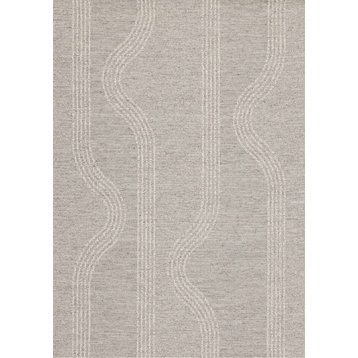 Paris Collection Gray Lines Flatweave Wool Blend Area Rug, 5'3"x7'7"