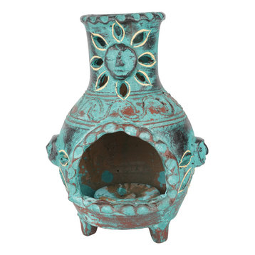 Clay Chimney Candle Holder, Handmade, Garden, Turquoise