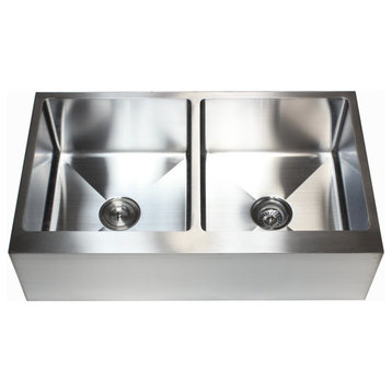 36" Stainless Steel Flat Front Farm Apron 50/50 Double Bowl Kitchen Sink