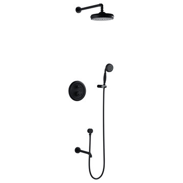 Retro Industrial Shower System with Handheld Shower & Tub Spout, Mattle Black, With Tub Spout