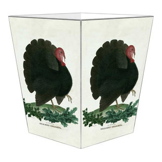 Marye-Kelley Blue and Gold Rooster Toile Wastepaper Basket