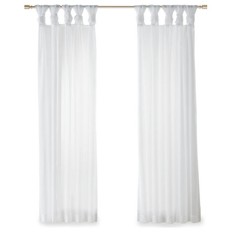 Madison Park Ceres Twist Tab Top Sheer Window Curtain Pair, White