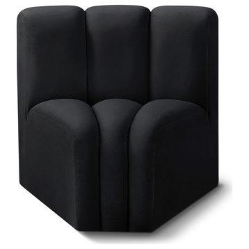 Arc Velvet Upholstered Curved Corner Chair, Black
