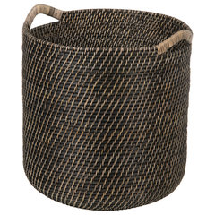 Kouboo Laguna Round Rattan Storage Basket with Ear Handles Honey Brown