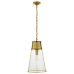 Visual Comfort & Co. - Robinson Large Pendant in Hand-Rubbed Antique Brass with Seeded Glass - Inspired by modernizing retro styles, Thomas O'Brien designed the Robinson as a refined update of a 1960s lamp. Elegantly retro touches like seeded glass are juxtaposed with contemporary polished metal and sophisticated details. The conical silhouettes of chandeliers, pendants, sconces, lamps, and flush mounts will elevate interiors.