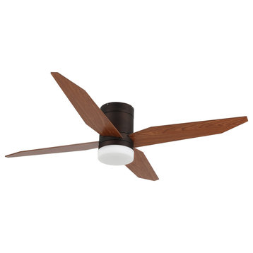 52" 4-Blade Flush Mount LED Ceiling Fan With Remote and Light, Bronze