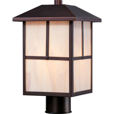 Tanner 1 Light Outdoor Post Fixture With Honey Stained Glass