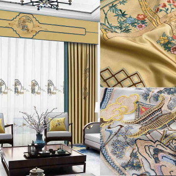 QYHL225K Silver Beach Embroidered Chinese Royal Courtyard Gold Faux Silk Custom