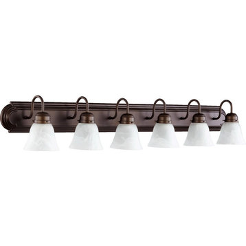 6-Light Vanity Fixture, Oiled Bronze With Faux Alabaster