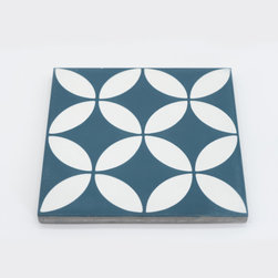 Moroccan Mosaic and Tile House - Amlo Handmade Cement Tile, Navy Blue/White, Sample - Wall And Floor Tile