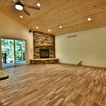 Living Room with Rustic Brick Fireplace