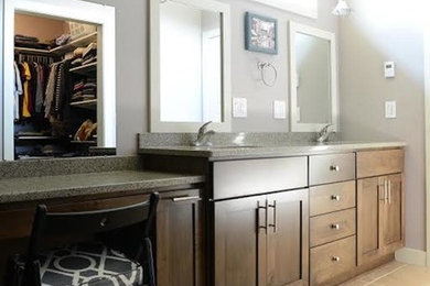 Bathroom - master bathroom idea in Other with an integrated sink, flat-panel cabinets, medium tone wood cabinets and gray walls