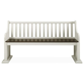 Steve Silver Joanna Two-Tone Ivory and Dark Oak Farmhouse Dining Bench with Back