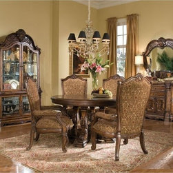 AICO Furniture - Windsor Court 5 Piece Round Dining Table Set in Vintage Fruitwo - Dining Tables