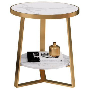 Gold/White/Black Modern Marble Nordic Coffee Table For Living Room, Gold + Marble, D15.7"