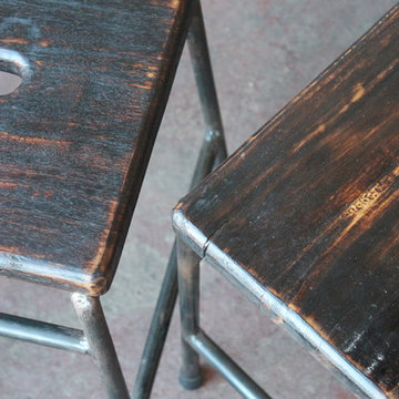 Reclaimed Wood and Coated Steel Stools