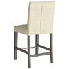 CorLiving Leila PU Fabric Counter Height Barstool with Solid Wood Legs, White