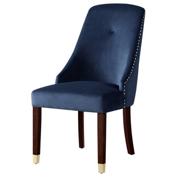 The Grand Dining Chair, Set of 2, Navy Blue Velvet/Goldtone