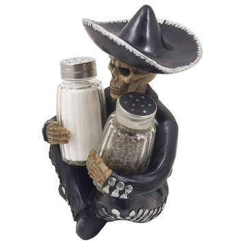 Dia de Los Muertos Mariachi Skeleton Glass Salt and Pepper Shaker 3-Piece Set