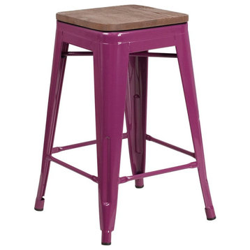 Flash Furniture 24" Backless Metal Counter Stool in Purple