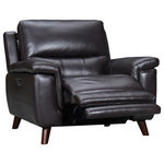 Armen Living - Lizette Brown Leather Power Recliner With USB - Look no further for a power recliner with USB charging capabilities! The Lizette leather power recliner is available with a USB charging port to keep your devices at your fingertips and fully charged. This power reclining chair features sinuous spring seat construction, high density foam, and exceptional leather upholstery. With a 116-watt power source, the USB charging functionality doesn't consume a significant amount of electricity while offering the ultimate convenience. The tall, cushioned back, plump seat and supportive arms offer enhanced comfort after a long day. Curl up with the latest best seller, watch a movie, or enjoy a mid-day nap. The soft leather upholstery exudes durability and luxury. Not only is leather easier to care for than other upholstery fabrics, but its hypoallergenic properties also make it less likely to harbor pollen, pet dander, dust mites, and allergens. The power reclining functionality creates an easy flow from upright seating to laid back and relaxed in no time. The Lizette power reclining collection features a coordinating loveseat and sofa. This beautiful leather upholstered power recliner is available in dove grey or rich brown upholstery.