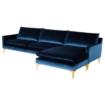 Anders Midnight Blue Fabric Sectional Sofa, HGSC485