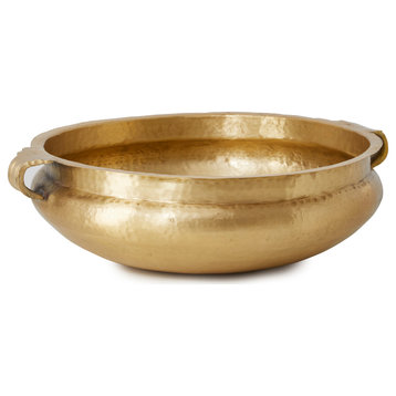 Gold Brass Hammered Metal Decorative Bowl, 5.25"x15.75"