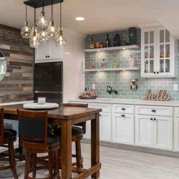 Chic & Playful Home Bar with Custom Candy Wall and Open Shelving