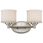Trans Globe Lighting - Cahill Vanity, 15" - The Cahill 15" wide Vanity Bar is a decorative way to bring light into your bath or powder room. This Transitional style fixture will complement a wide variety of decor and is easy to coordinate with your existing pieces. Cool sleek sophistication defines this two light vanity bar. Understated mounting hardware complements the White Frost glass drum shades.