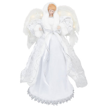 14" White Angel with Lighted Wings Christmas Tree Topper