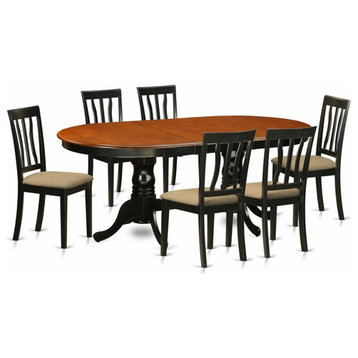East West Furniture Plainville 7-piece Dining Set with Linen Seat in Cherry