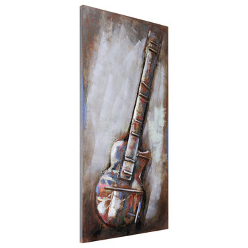 "Electric Guitar" Primo Mixed Media Hand Painted 3D Metal Wall Art