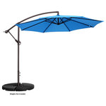 Villacera - Villacera 10' Patio Umbrella With 8 Steel Ribs Aluminum Pole Vertical Tilt Blue - Create a cool and comfortable spot to entertain guests under an attractive piece of outdoor decor that also provides quality sun protection with this 10  Offset Patio Umbrella, by Villacera. The easy to use hand-crank opens and closes the umbrella in seconds to block sunlight so you can relax in the shade during hot summer days. The convenient handle allows you to adjust the vertical tilt of the 10-foot canopy in 5 positions, providing UV protection where ever the sun is shining.  In addition, this umbrella includes a stable cross base and is made with durable steel for superior value while enduring heat, wind, and rain!  Simply crank the umbrella closed when not in use and use the built-in strap to secure it to the pole.