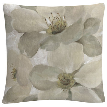 Silvia Vassileva 'White on White Floral I Crop Neutral' Decorative Throw Pillow