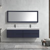 Bliss 72" Double Sink Wall Mount Bathroom Vanity, Blue