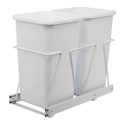 Double 27 qt. White Trash Bins with Pull-Out Steel Cages - Trash Cans