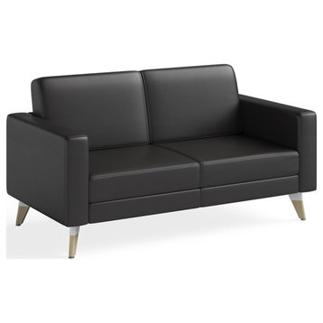Safco Contemporary Lounge Settee Black Vinyl and Wood Resi Feet