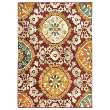 Casa Floral Medallion Rug, Red and Gold, 9'10"x12'10"