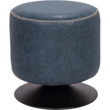 Round Vintage Upholstered Ottoman - Blue