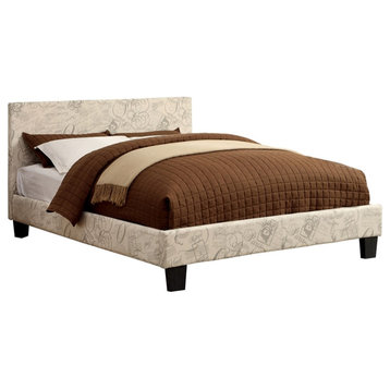 Furniture of America Ramone Fabric Queen Platform Bed in Beige