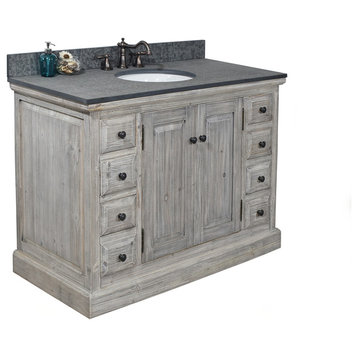 Single Fir Sink Vanity Driftwood With Polished Surface Granite Top, 48", Gray