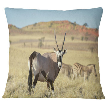 Wildlife in Namibia Grassland African Throw Pillow, 18"x18"